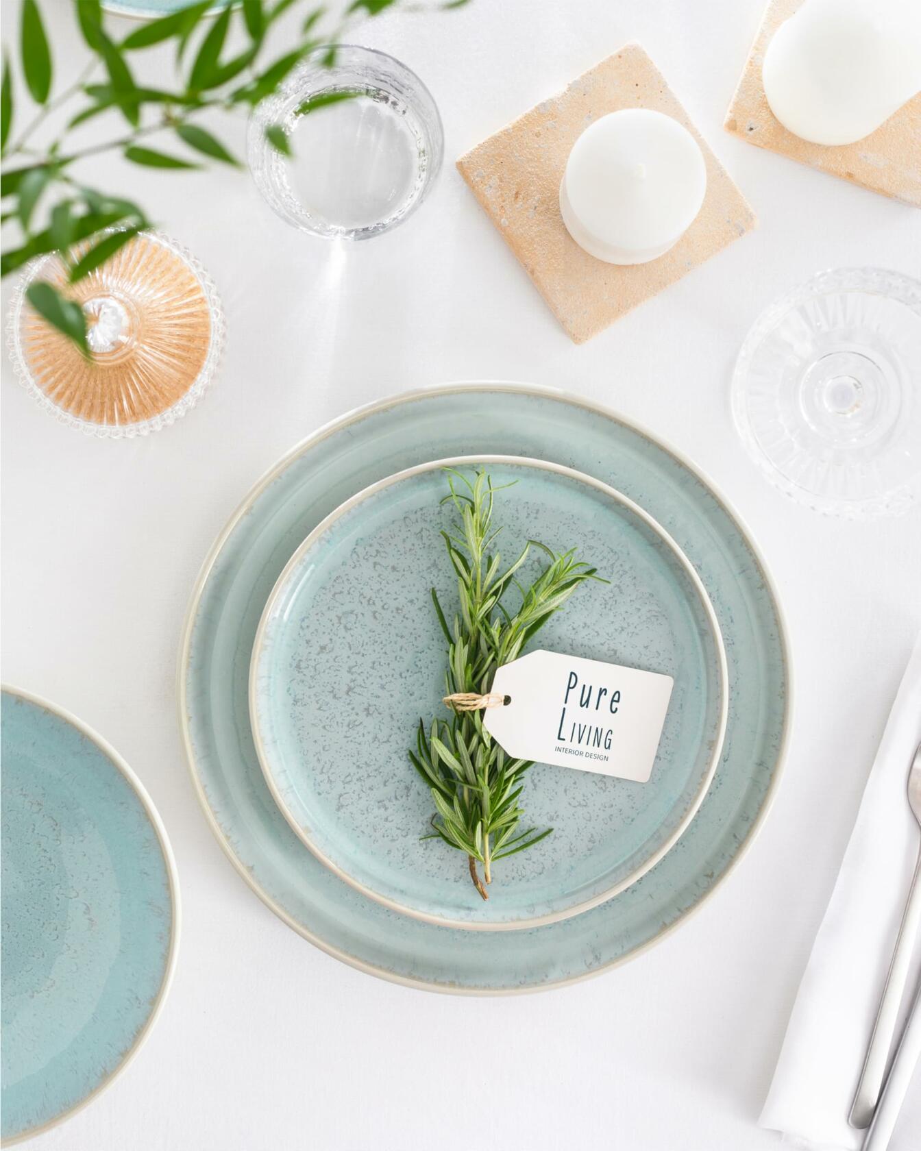 Stoneware Coffee Mug Set of 4 Modern Beige Blue Ceramic Cups 14.5oz