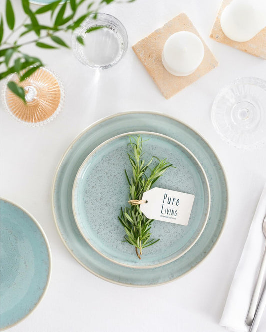 Stoneware Coffee Mug Set of 4 Modern Beige Blue Ceramic Cups 14.5oz