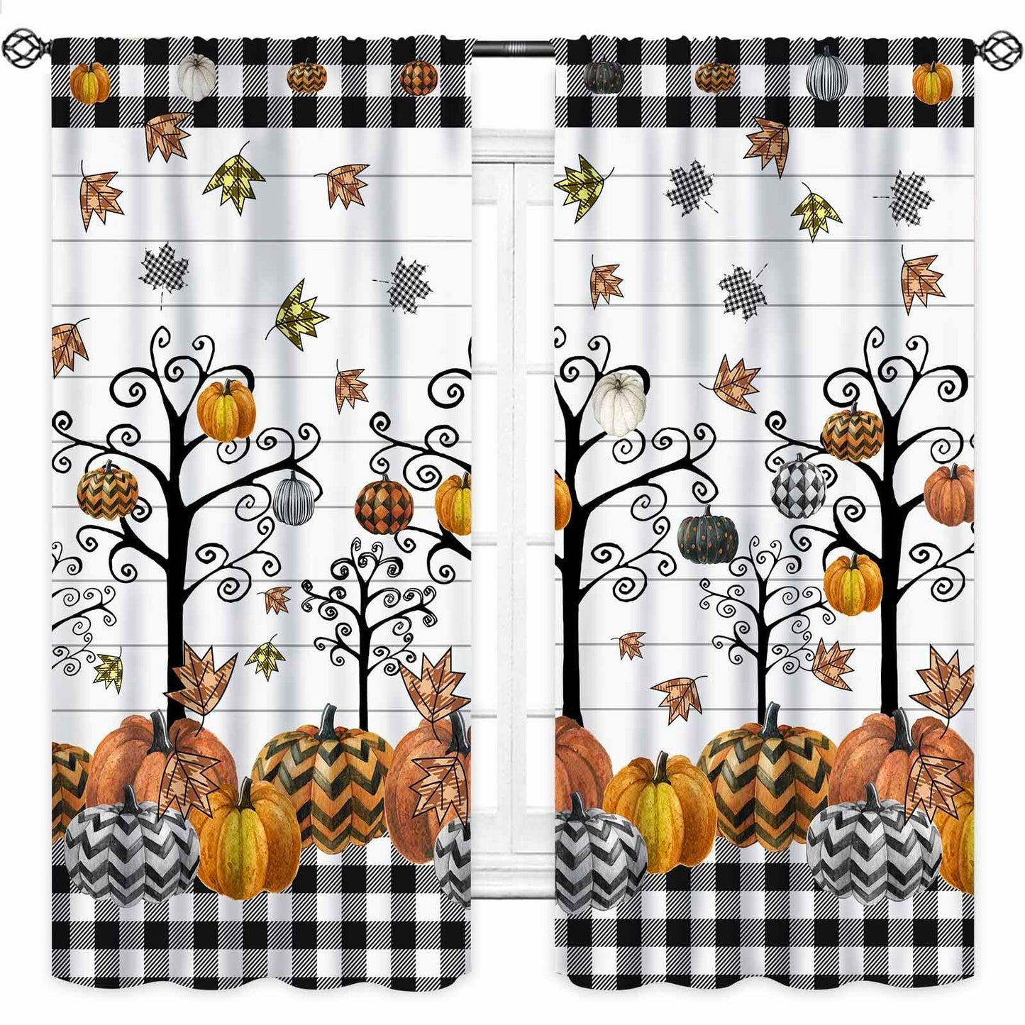 Fall Themed Curtains Autumn Leaves Halloween Pumpkin Drapes 42x45 Inch