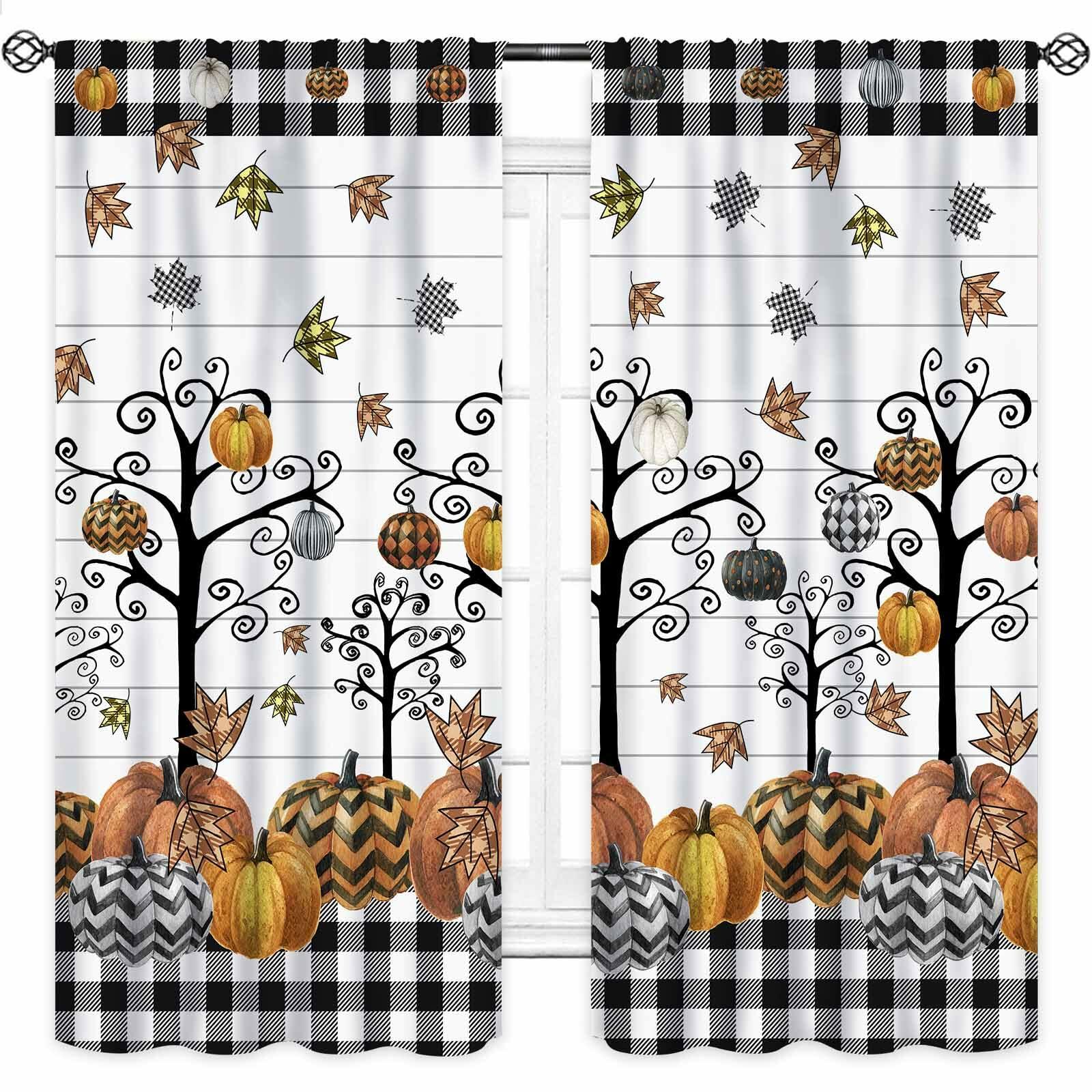 Fall Themed Curtains Autumn Leaves Halloween Pumpkin Drapes 42x45 Inch