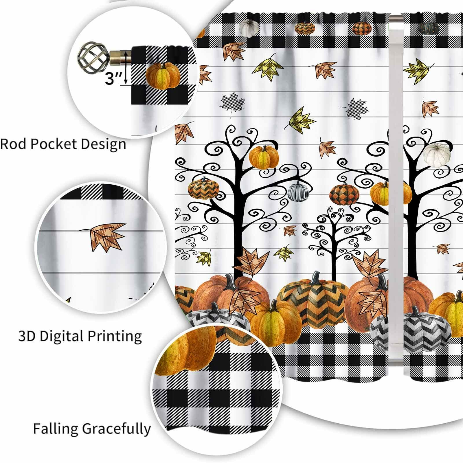 Fall Themed Curtains Autumn Leaves Halloween Pumpkin Drapes 42x45 Inch