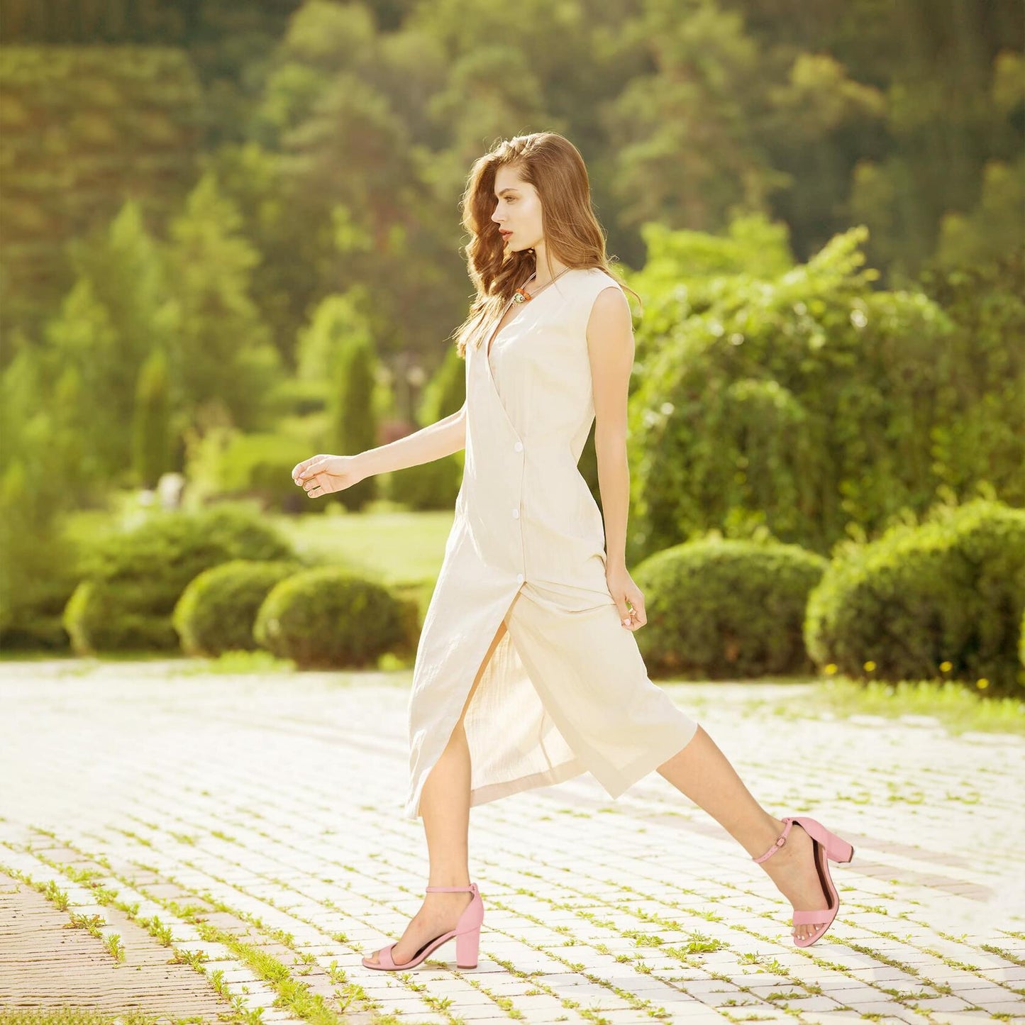 IDIFU Cookie-MI 3" Block Heel Sandals Pink Suede Open Toe Women US 8 B(M)