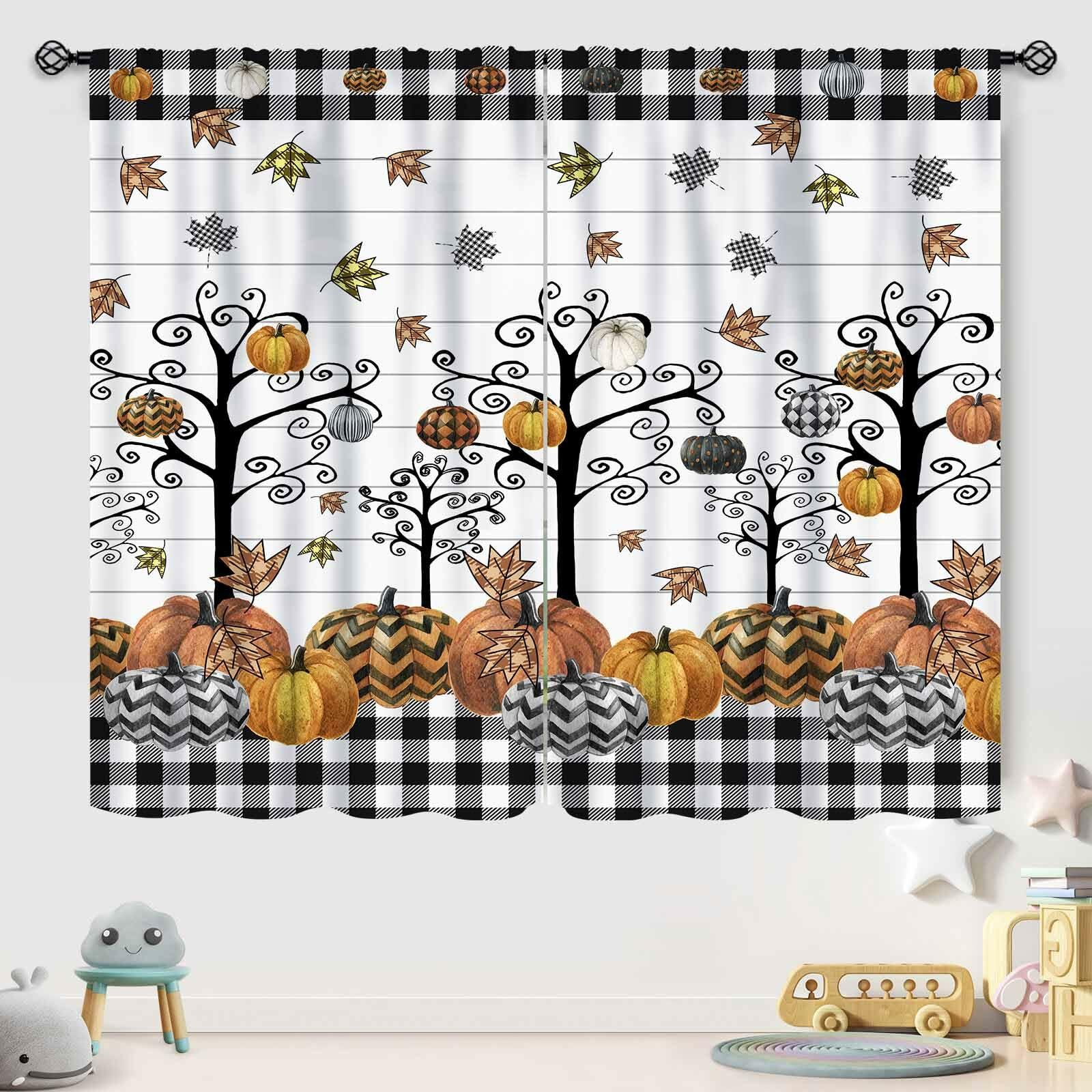 Fall Themed Curtains Autumn Leaves Halloween Pumpkin Drapes 42x45 Inch