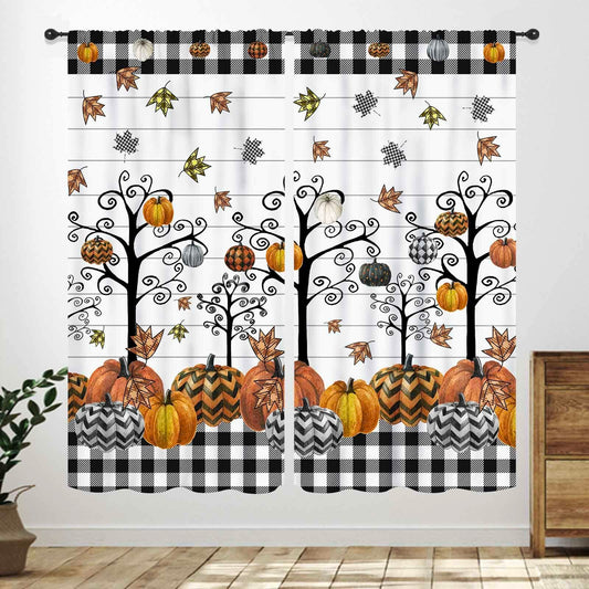 Fall Themed Curtains Autumn Leaves Halloween Pumpkin Drapes 42x45 Inch
