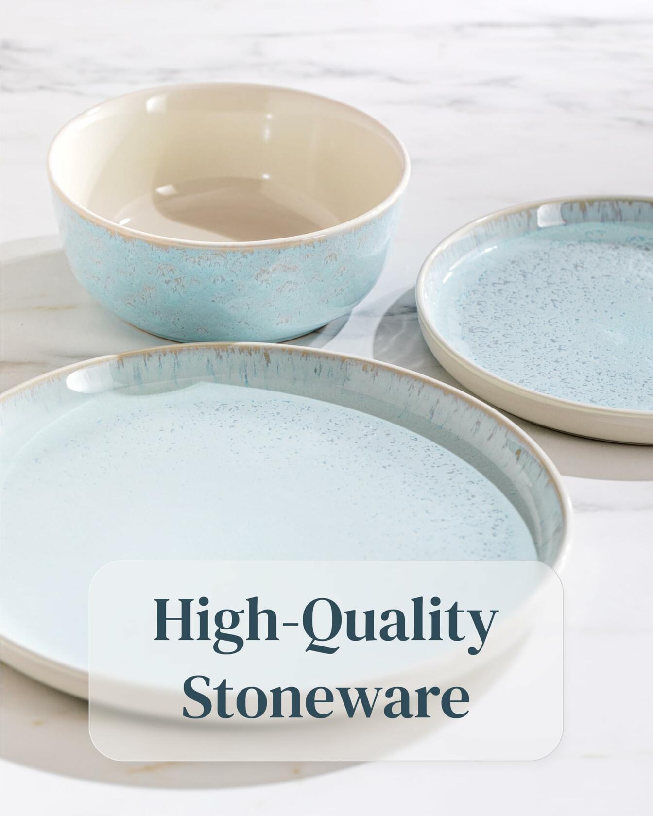 Stoneware Coffee Mug Set of 4 Modern Beige Blue Ceramic Cups 14.5oz