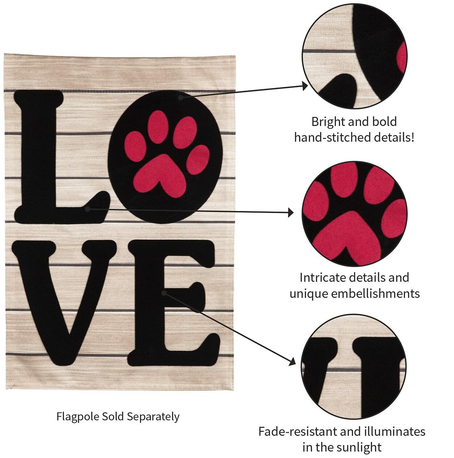 Evergreen Paw Print LOVE Garden Flag 12x18 Double-Sided Pet Lover Outdoor