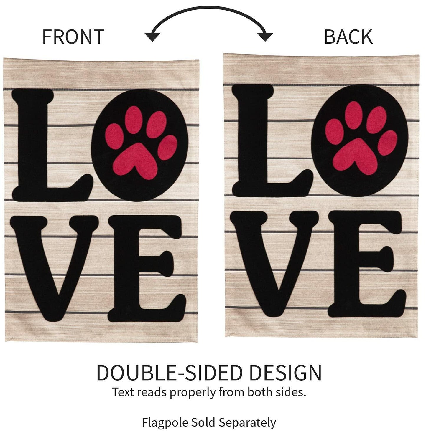 Evergreen Paw Print LOVE Garden Flag 12x18 Double-Sided Pet Lover Outdoor