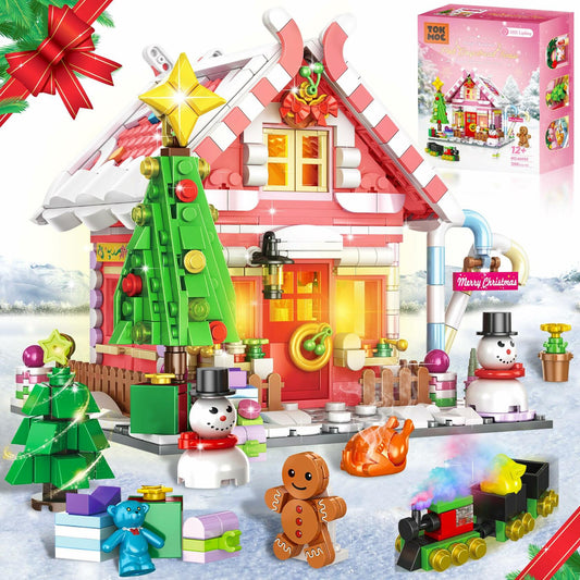 GIVFOZAY 1288PCS Christmas Gingerbread House Building Block Set Pink OPEN BOX