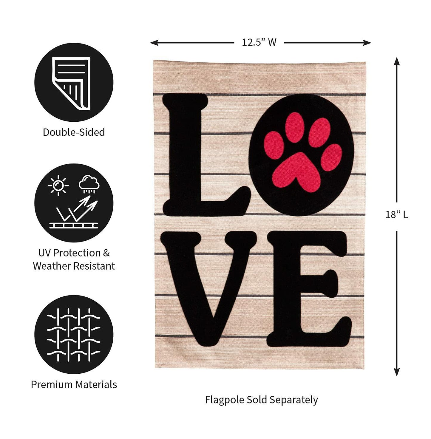 Evergreen Paw Print LOVE Garden Flag 12x18 Double-Sided Pet Lover Outdoor