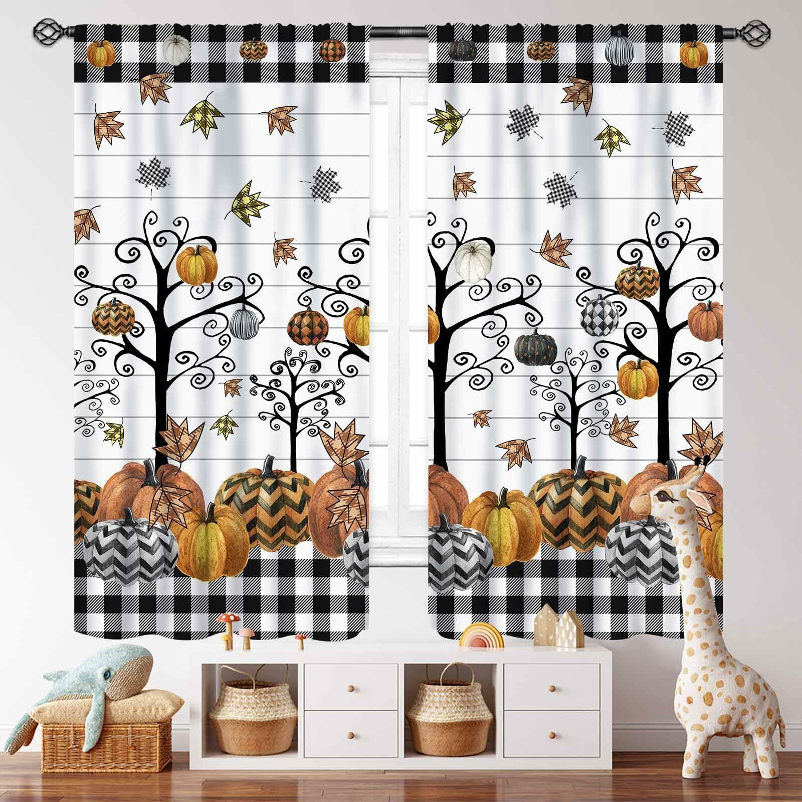 Fall Themed Curtains Autumn Leaves Halloween Pumpkin Drapes 42x45 Inch