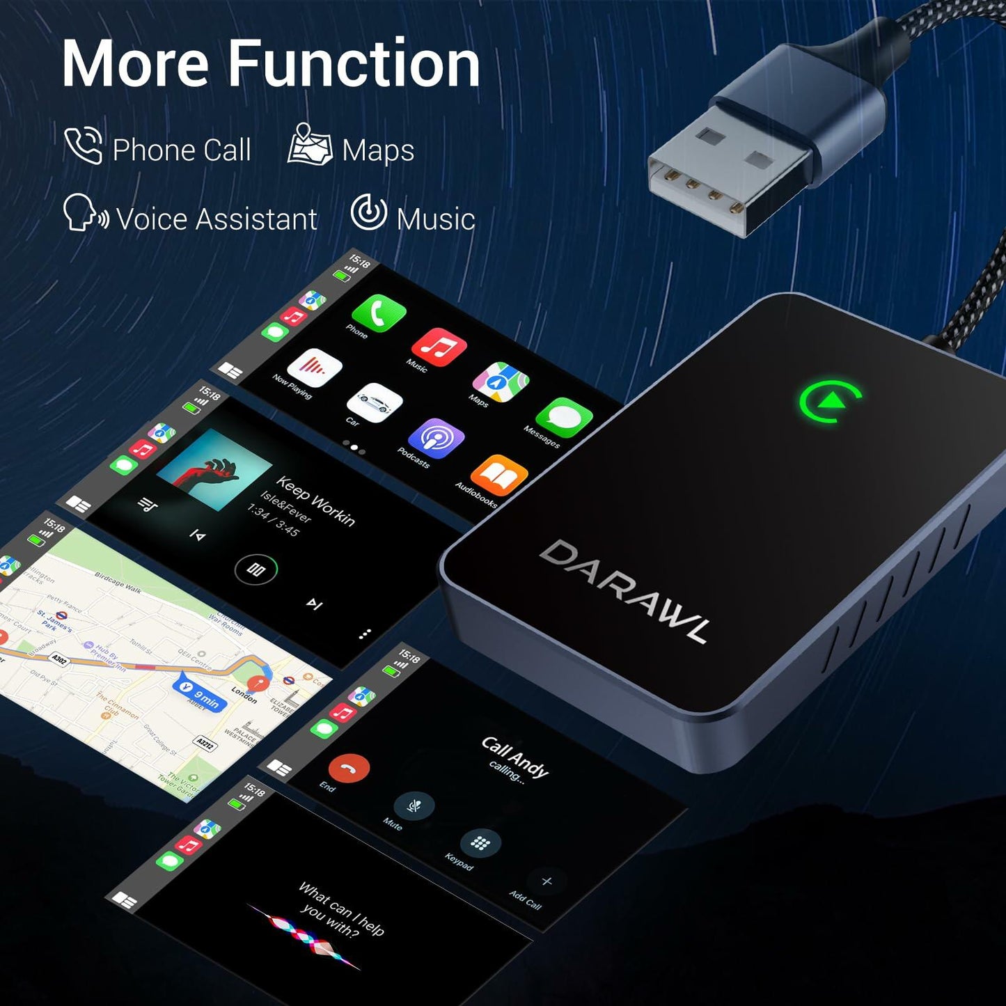 DARAWL Wireless CarPlay Adapter Wired to Wireless for Cars 2015+ iOS 10+