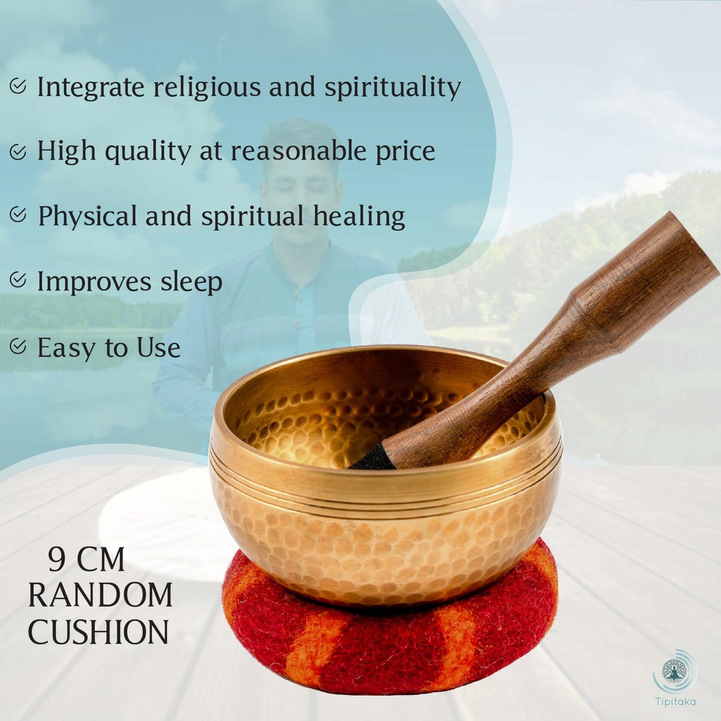 Tipitaka Tibetan Singing Bowl 4" Bronze Hand-Hammered Meditation Yoga Set