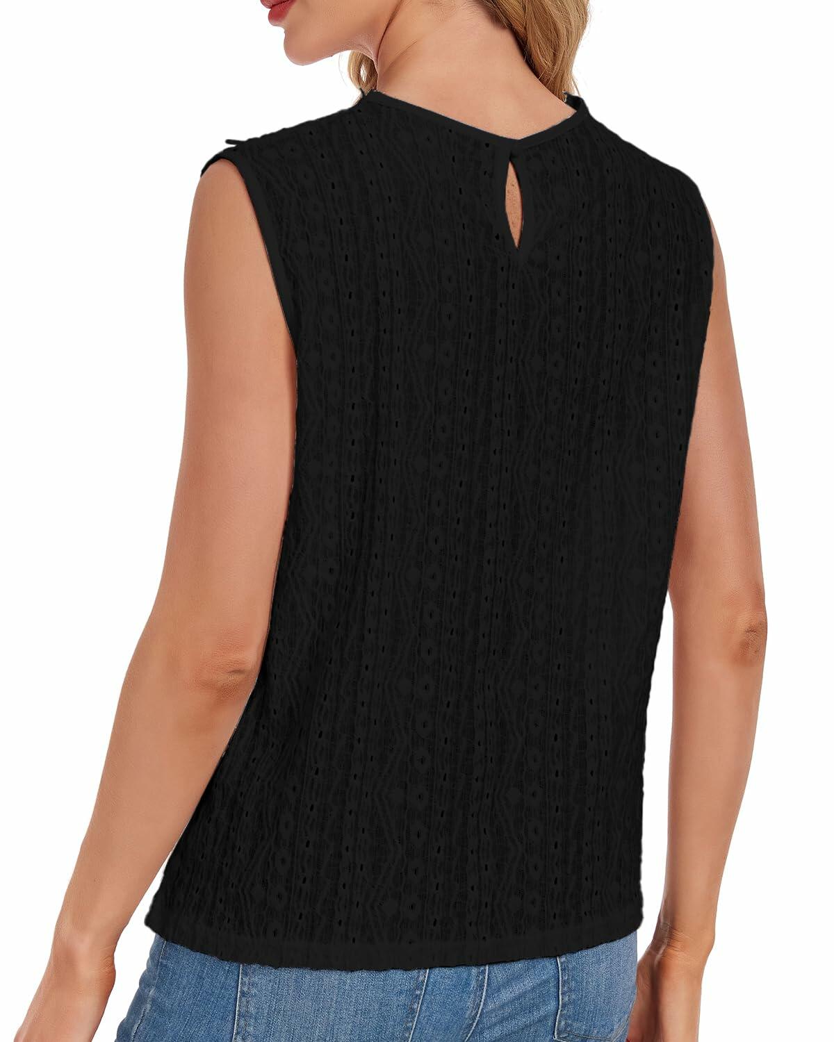AGWISH Women’s Lace Tank Top Sleeveless Summer Casual Slim Fit Black S
