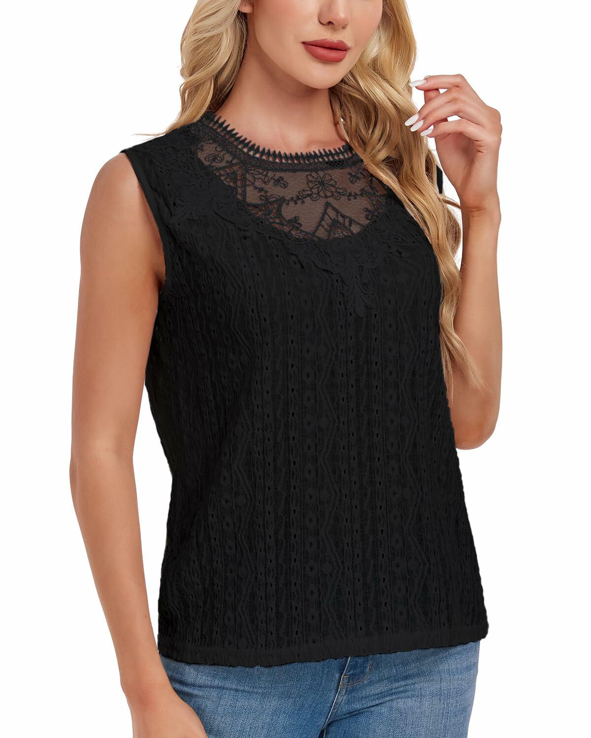 AGWISH Women’s Lace Tank Top Sleeveless Summer Casual Slim Fit Black S