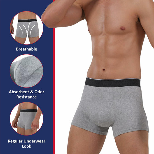 KARSWATT Men’s Reusable Absorbent Incontinence Underwear 3-Pack Gray M