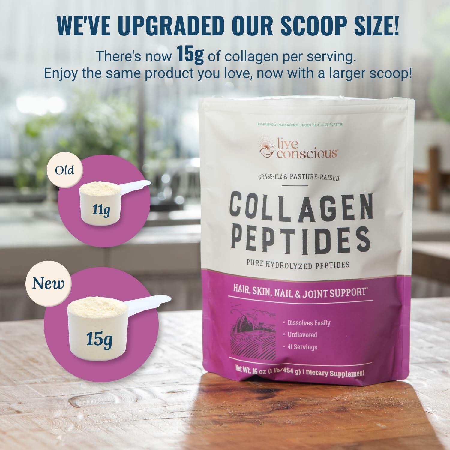 Live Conscious Collagen Peptides Powder 16oz 2-Pack Hair Skin Nail Joint Support