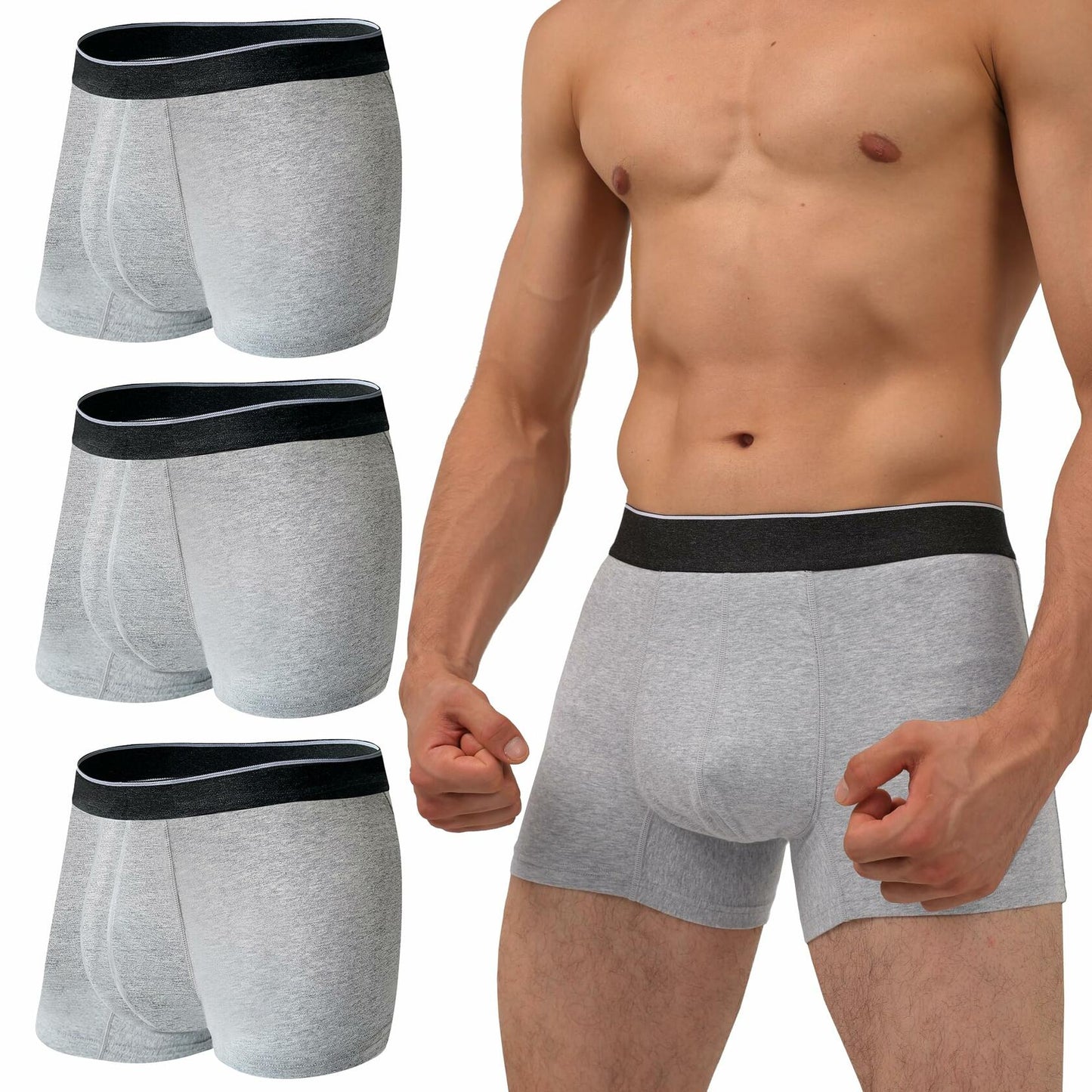 KARSWATT Men’s Reusable Absorbent Incontinence Underwear 3-Pack Gray M