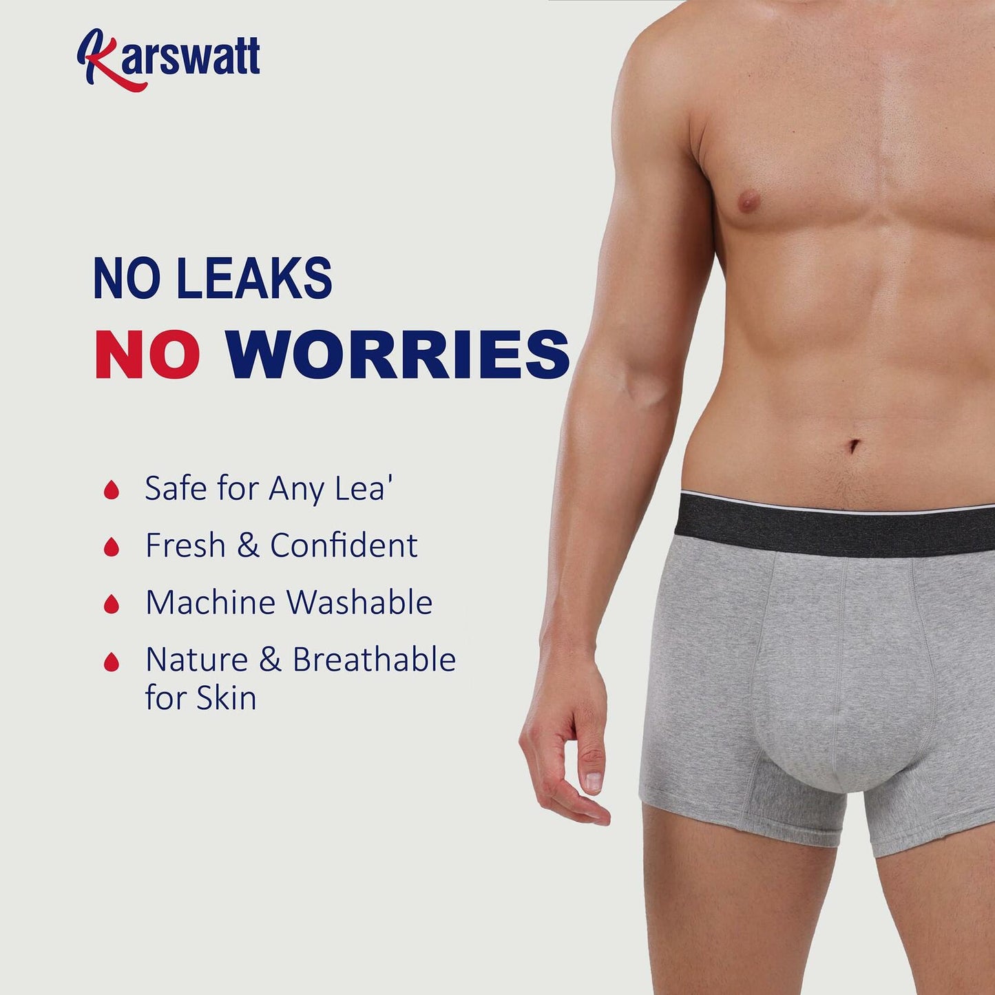 KARSWATT Men’s Reusable Absorbent Incontinence Underwear 3-Pack Gray M