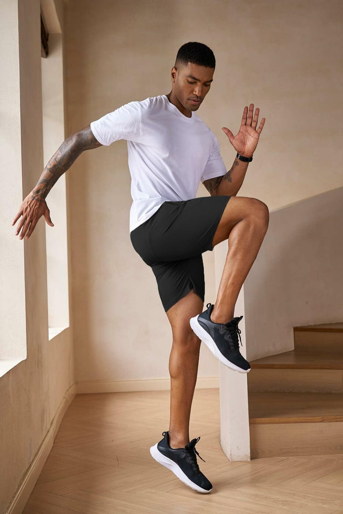 COOFANDY Men’s 7" Workout Gym Shorts 2-Pack Lightweight with Zipper Wine/Black