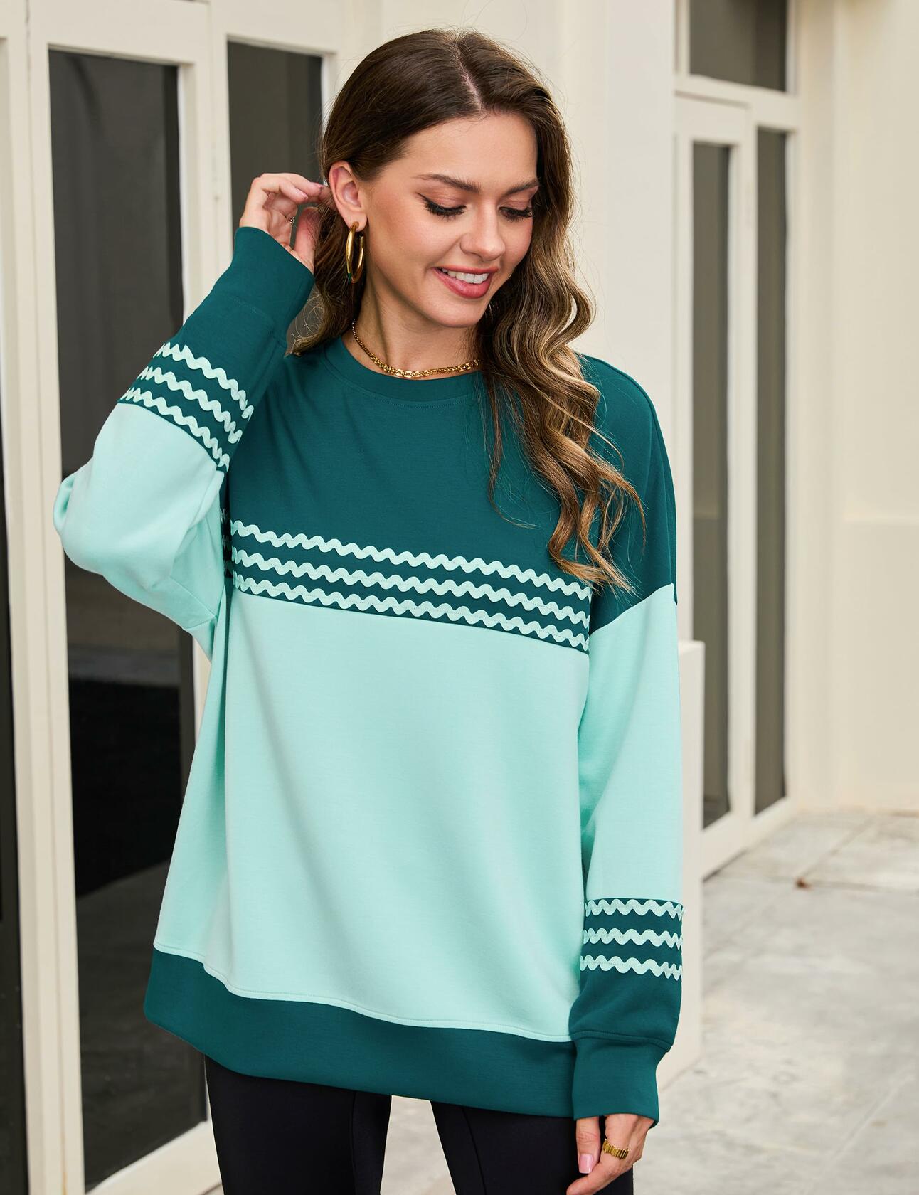 BMJL Women’s Oversized Sweatshirt Long Sleeve Crewneck Pullover Turquoise M