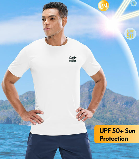 Haimont Men’s Sun Protection Fishing Shirt Short Sleeve White L Lightweight