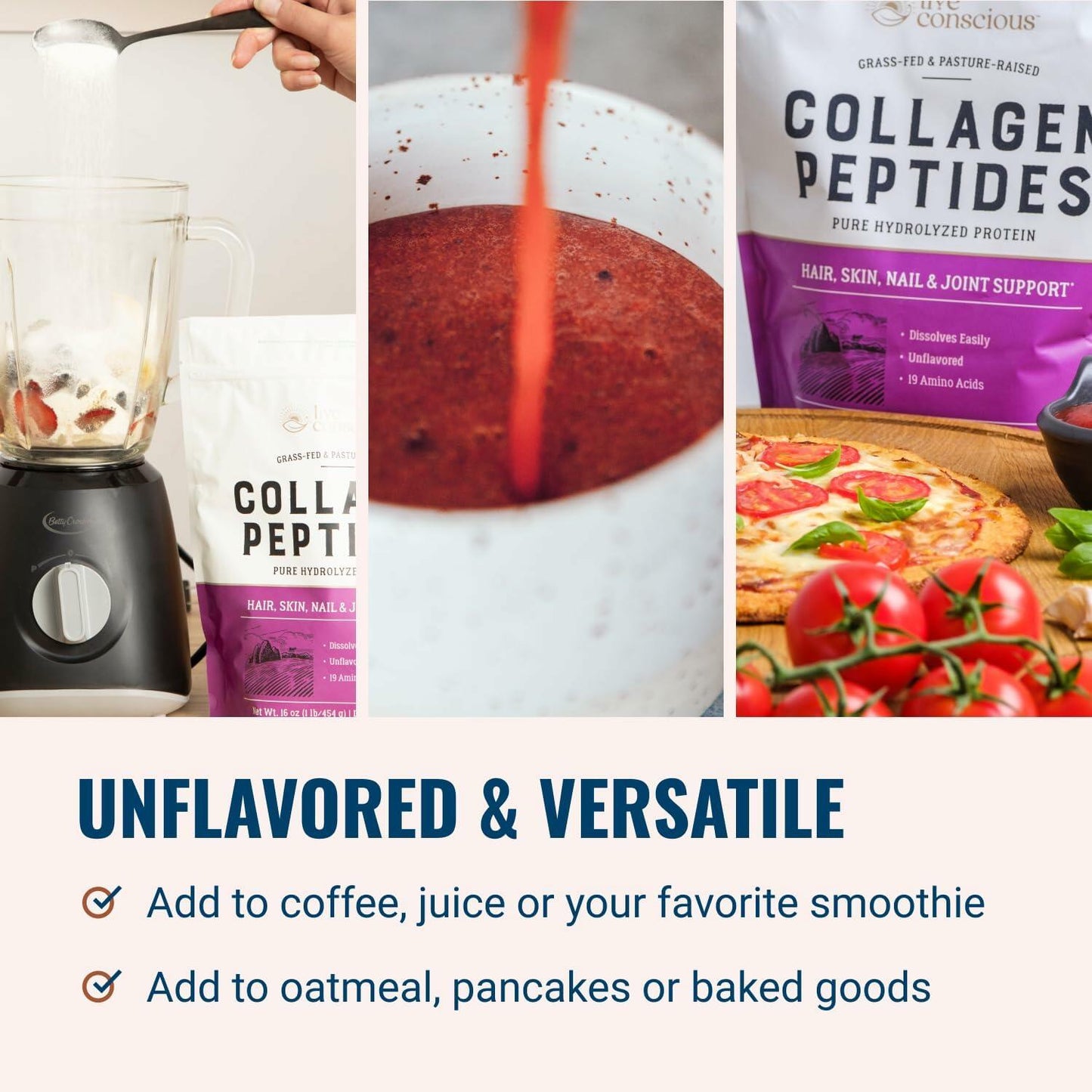 Live Conscious Collagen Peptides Powder 16oz 2-Pack Hair Skin Nail Joint Support