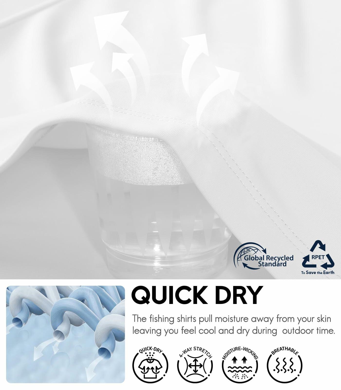 Haimont Men’s Sun Protection Fishing Shirt Short Sleeve White L Lightweight