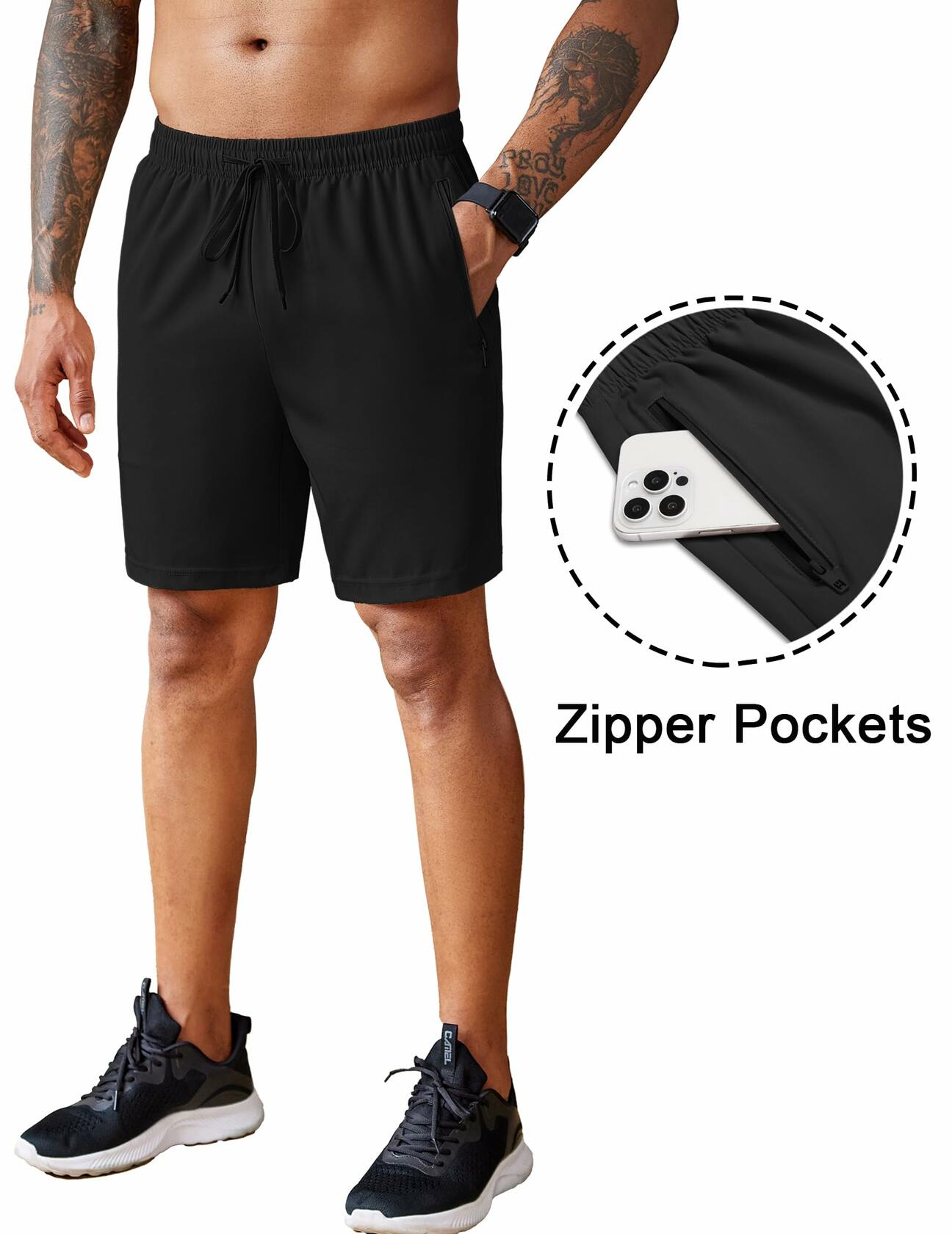 COOFANDY Men’s 7" Workout Gym Shorts 2-Pack Lightweight with Zipper Wine/Black