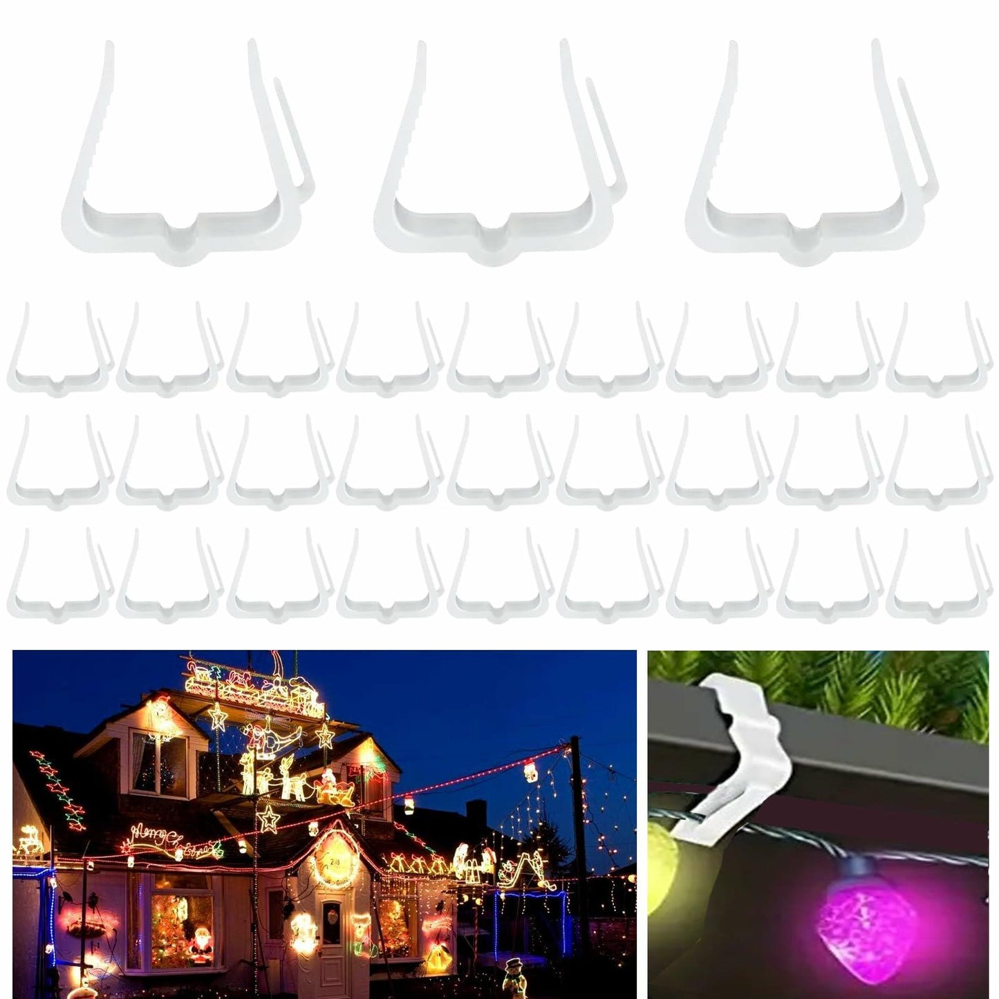 SIMPLIPLEX Holiday Light Clips 30-Pack Outdoor White Roof Gutter Fence