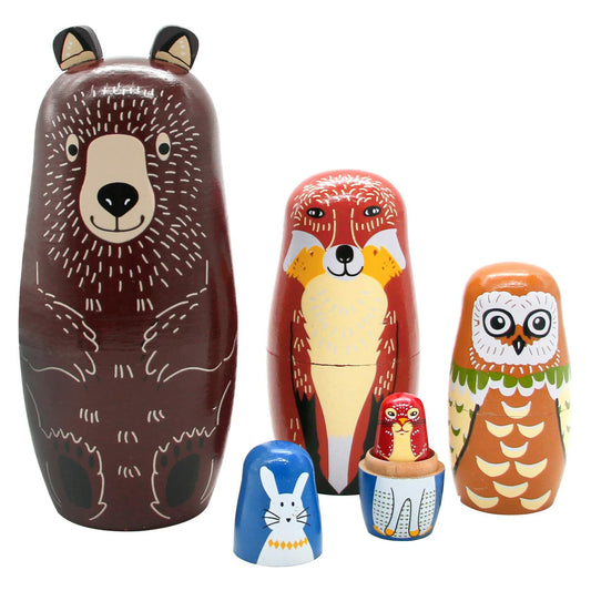 Conzy Russian Nesting Dolls 5pcs Wooden Matryoshka Animal Toy Gift Brown