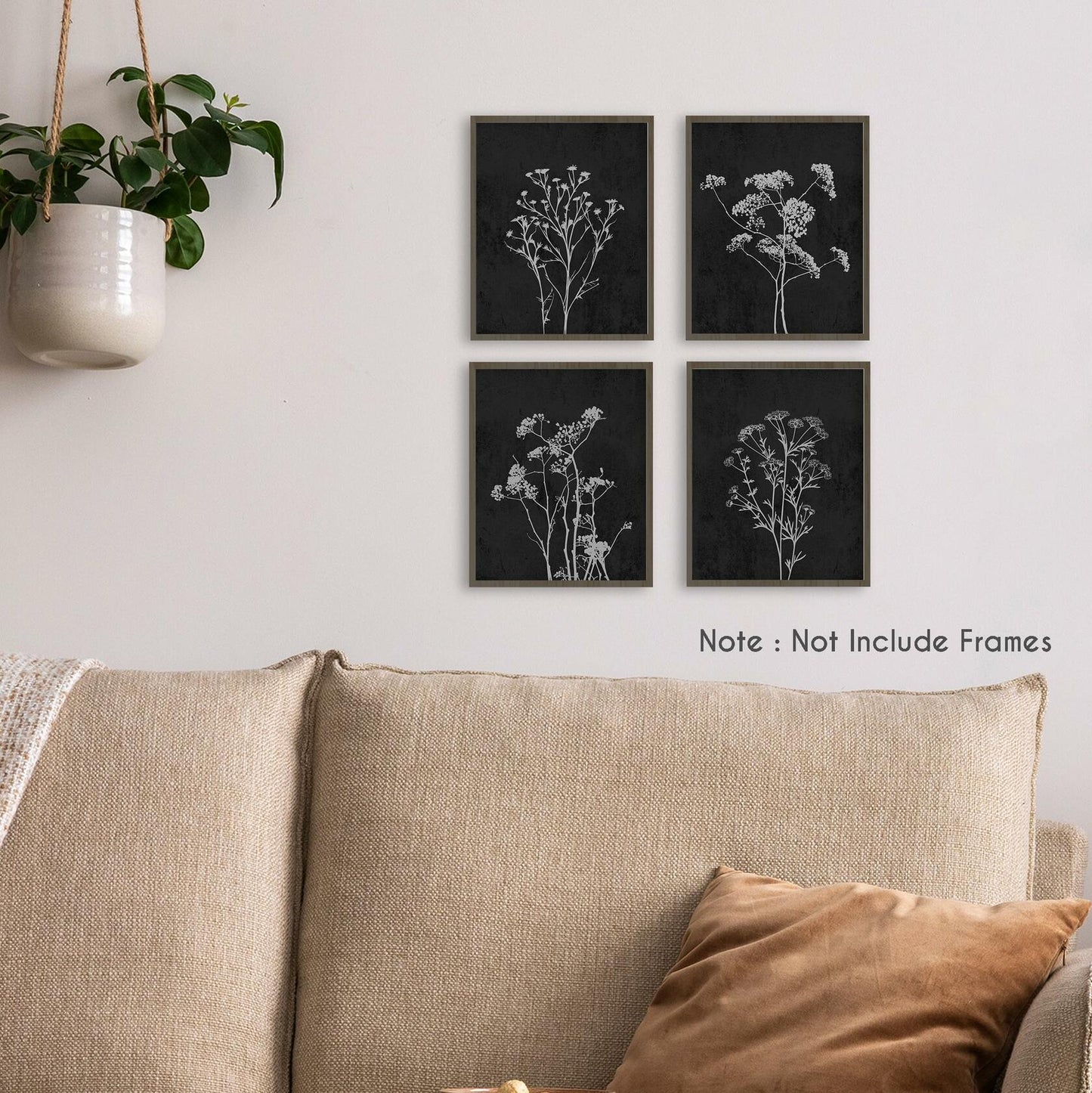 HRQKO Fall Botanical Wall Art 4-Print Set 8x10” Retro Floral Posters Orange