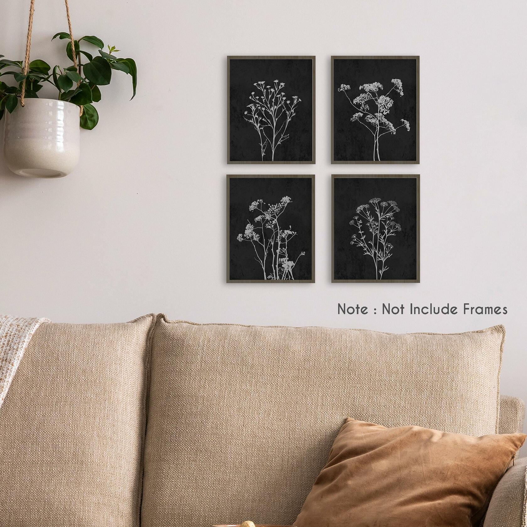 HRQKO Fall Botanical Wall Art 4-Print Set 8x10” Retro Floral Posters Orange