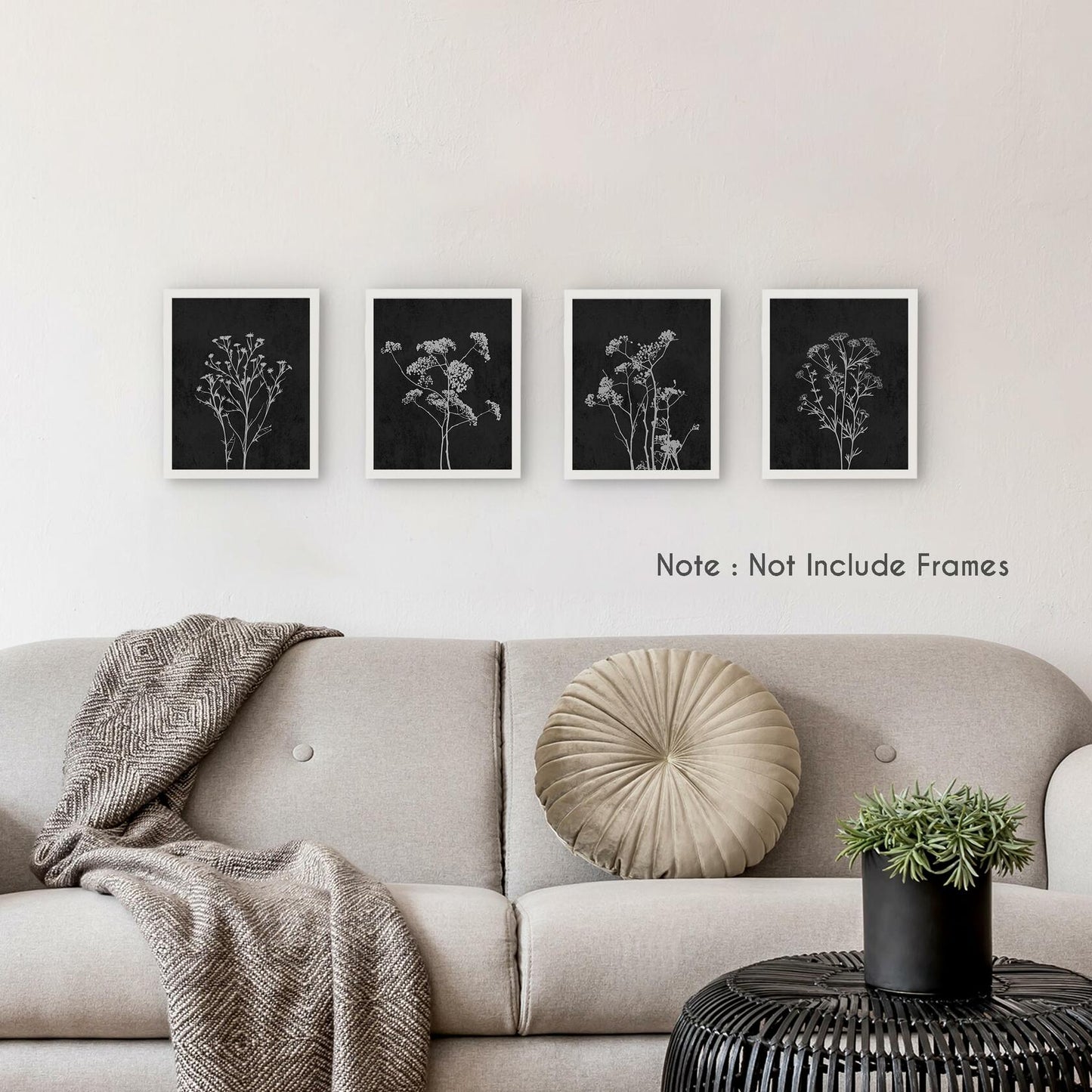 HRQKO Fall Botanical Wall Art 4-Print Set 8x10” Retro Floral Posters Orange