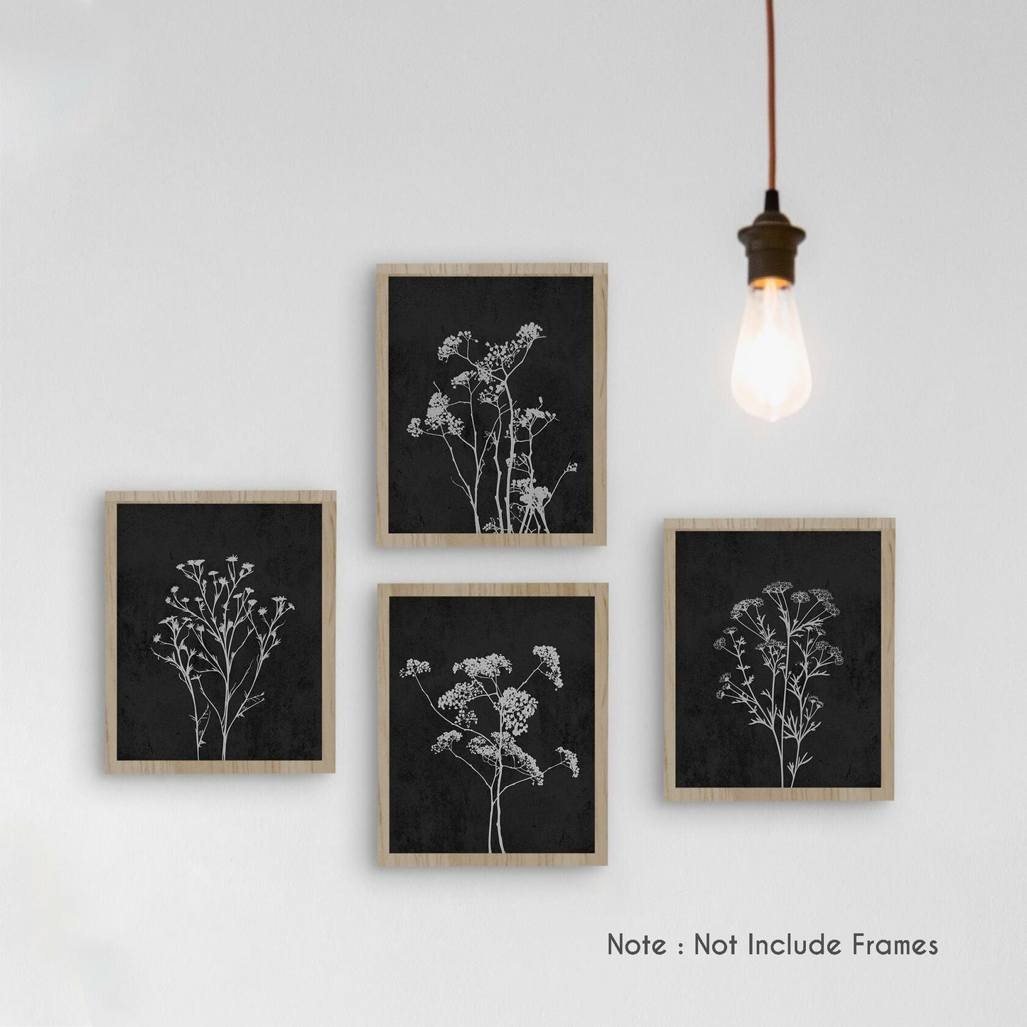 HRQKO Fall Botanical Wall Art 4-Print Set 8x10” Retro Floral Posters Orange