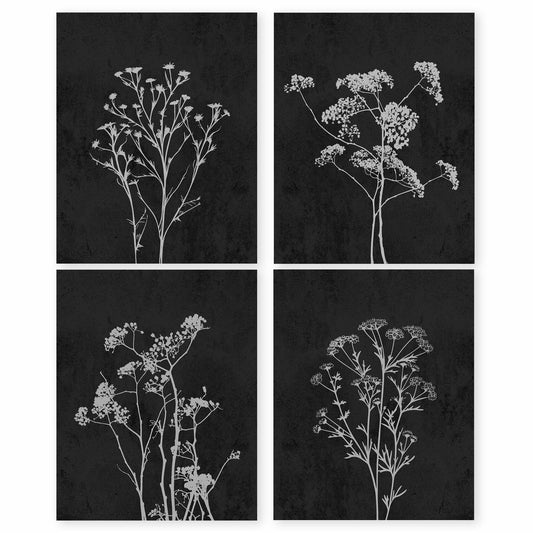 HRQKO Fall Botanical Wall Art 4-Print Set 8x10” Retro Floral Posters Orange