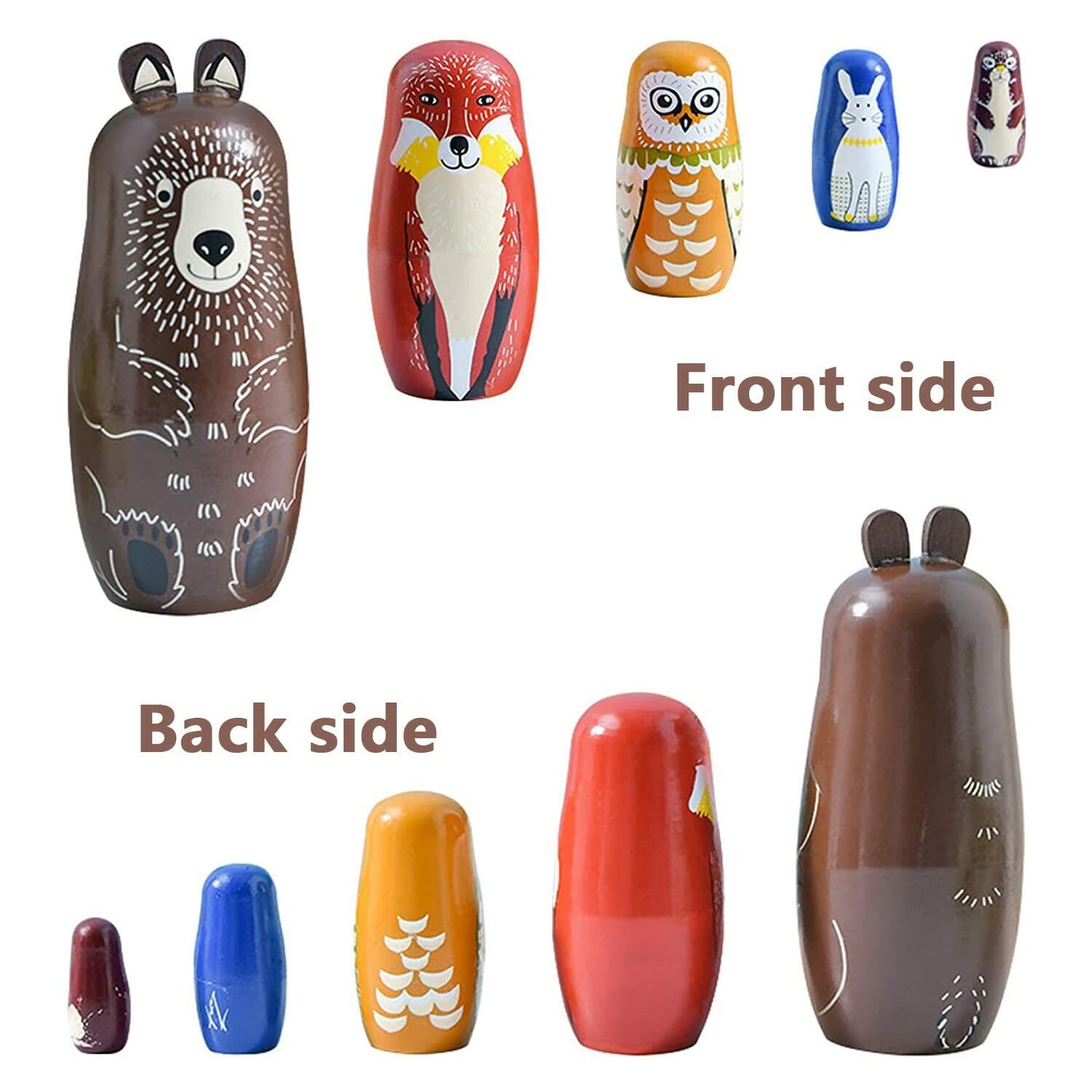Conzy Russian Nesting Dolls 5pcs Wooden Matryoshka Animal Toy Gift Brown