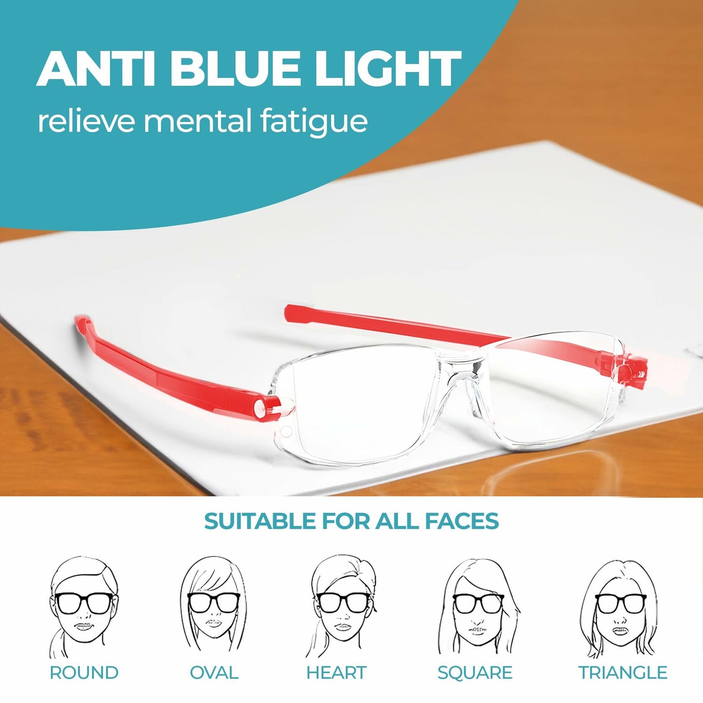 FOLDANDREADS Foldable Reading Glasses Blue Light Blocker for Women & Men Red