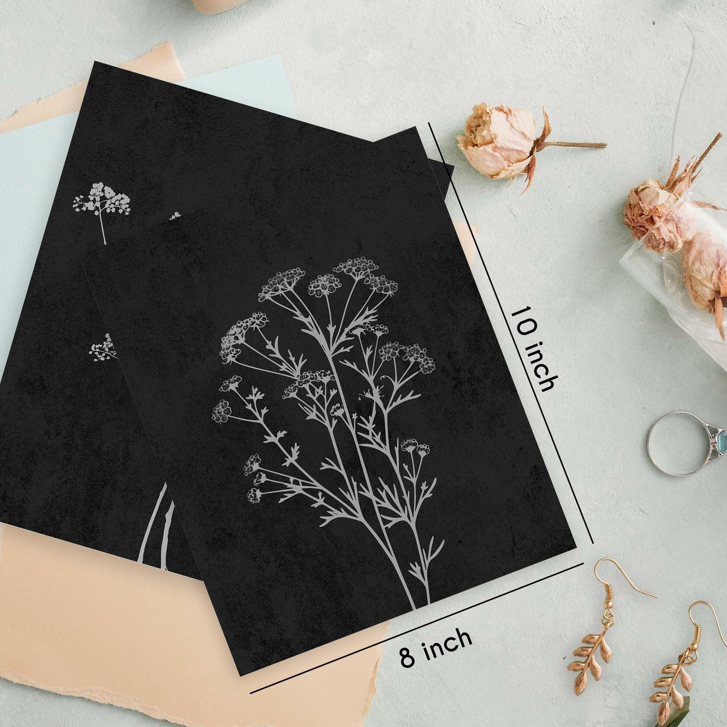 HRQKO Fall Botanical Wall Art 4-Print Set 8x10” Retro Floral Posters Orange