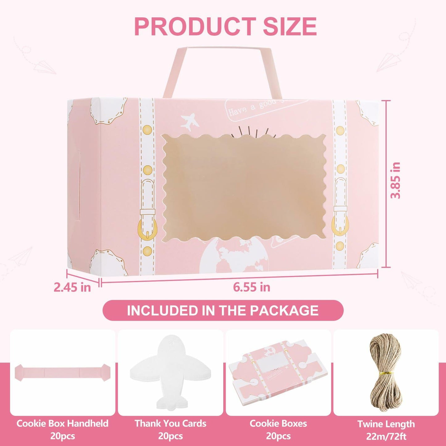 YODYZJ 20-Piece Mini Suitcase Party Favor Boxes Pink Small 6.55x3.85x2.45in