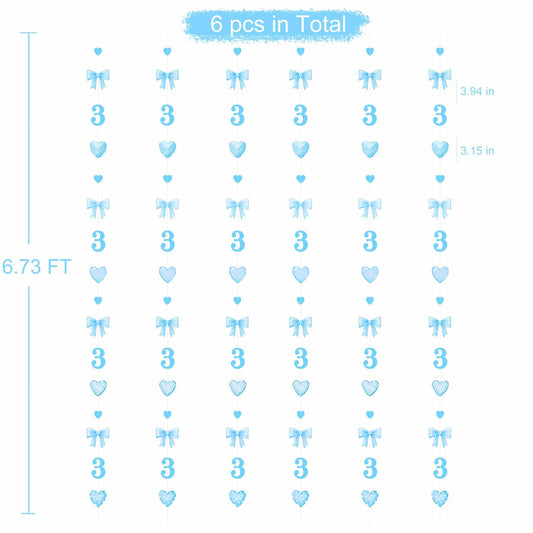 40Ft Blue 3rd Birthday Bow Garland Banner Heart Streamer Party Decor