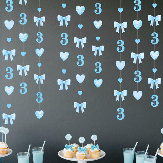 40Ft Blue 3rd Birthday Bow Garland Banner Heart Streamer Party Decor