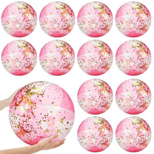 Chitidr 24pcs 16" Inflatable Glitter Beach Balls Bulk for Pool Party Pink/Blue