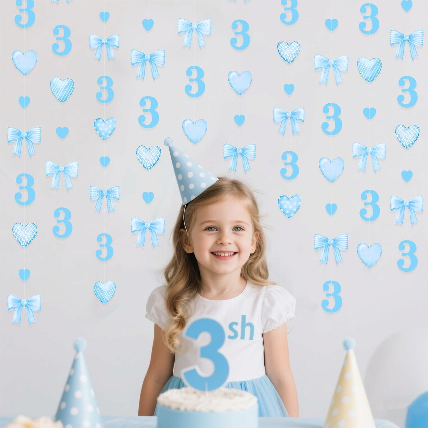 40Ft Blue 3rd Birthday Bow Garland Banner Heart Streamer Party Decor