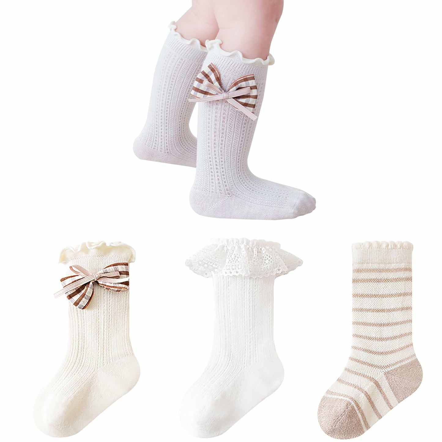 Apone Fatu Baby Knee High Socks Flower D for Infants Toddlers 6-12 Months