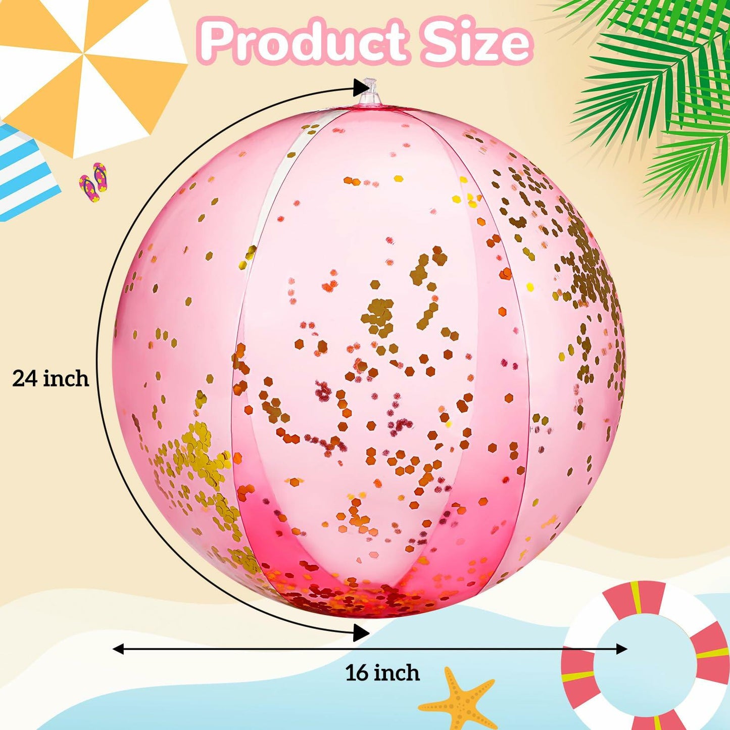Chitidr 24pcs 16" Inflatable Glitter Beach Balls Bulk for Pool Party Pink/Blue