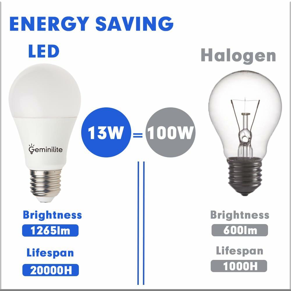 Geminilite 6-Pack 13W LED Light Bulbs 100W Equivalent Daylight 5000K E26