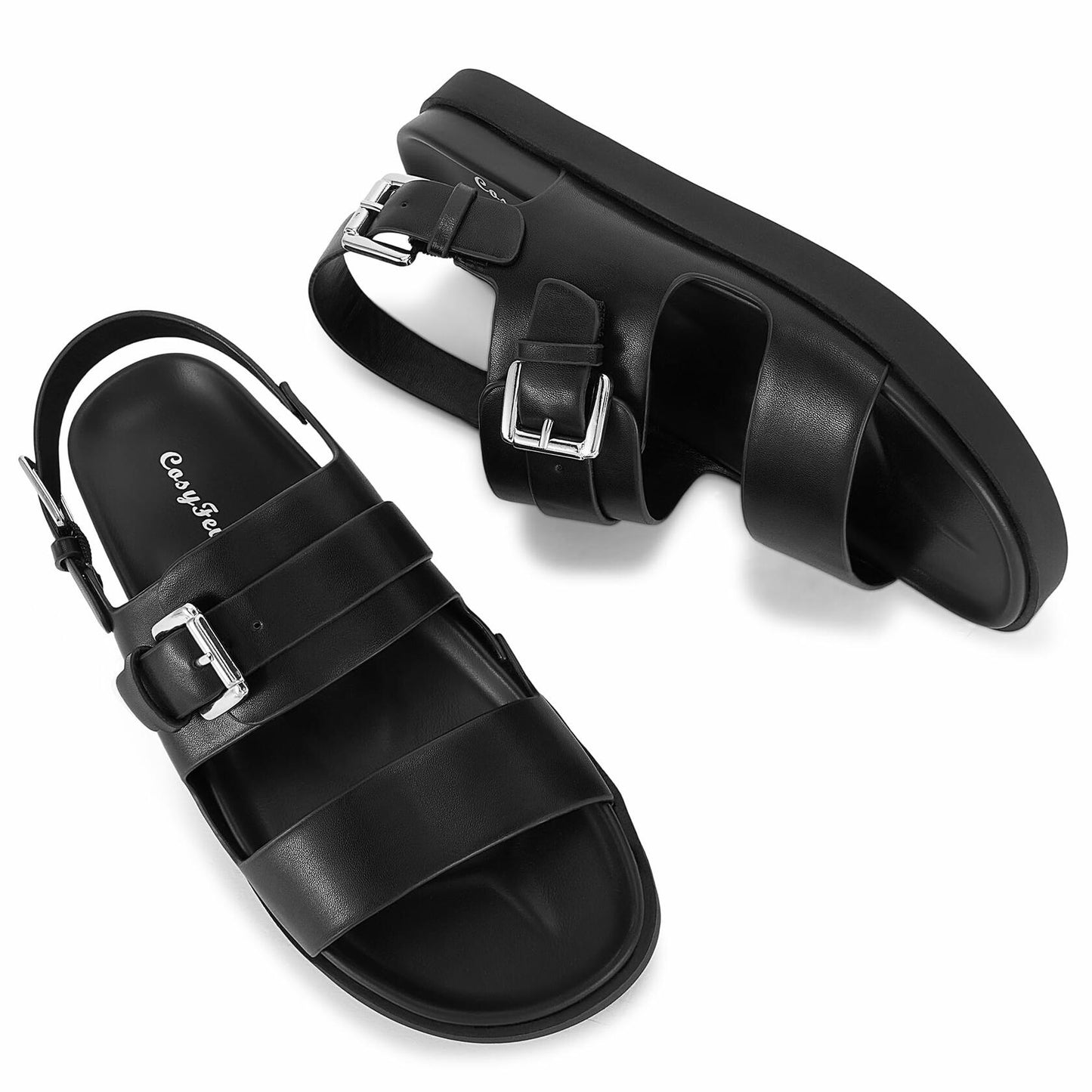 CosyFever Women’s Black Slip On Flat Sandals Adjustable Strap Size 9