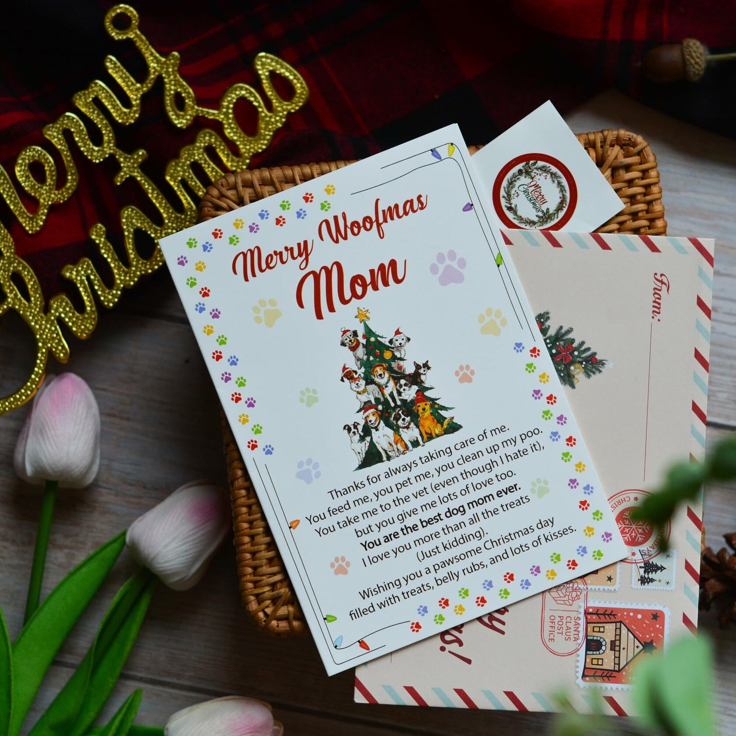 BlinkWishes Christmas Card for Dog Mom with Envelope & Seal | Xmas from Pets