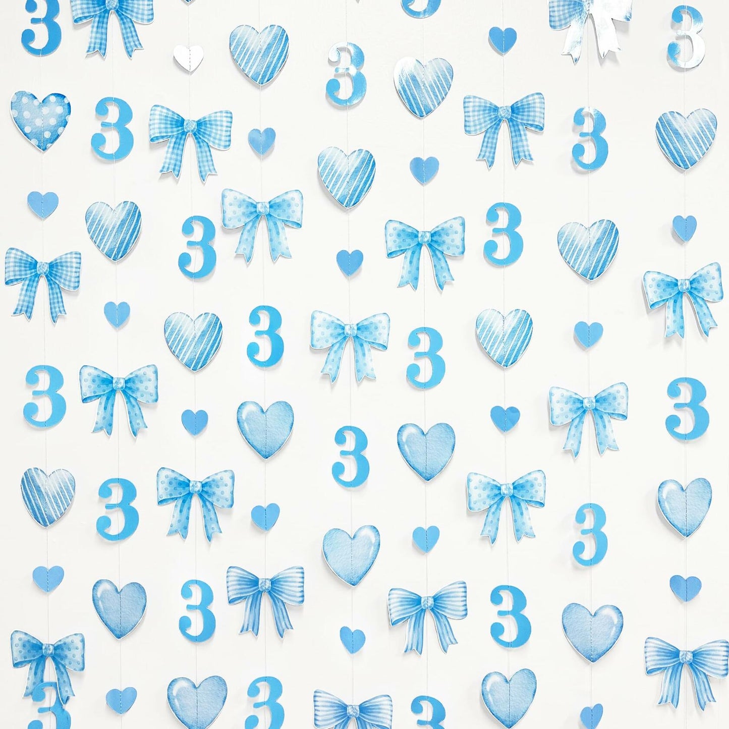 40Ft Blue 3rd Birthday Bow Garland Banner Heart Streamer Party Decor