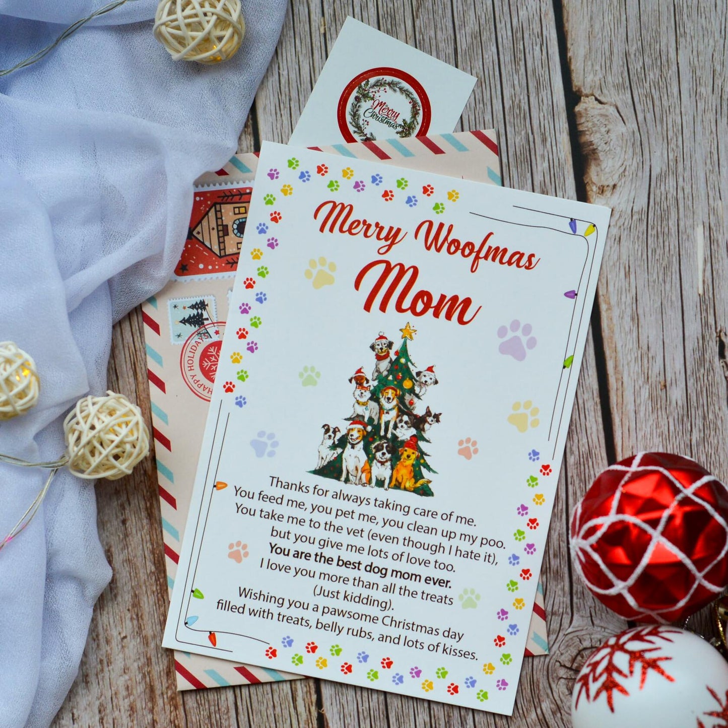 BlinkWishes Christmas Card for Dog Mom with Envelope & Seal | Xmas from Pets